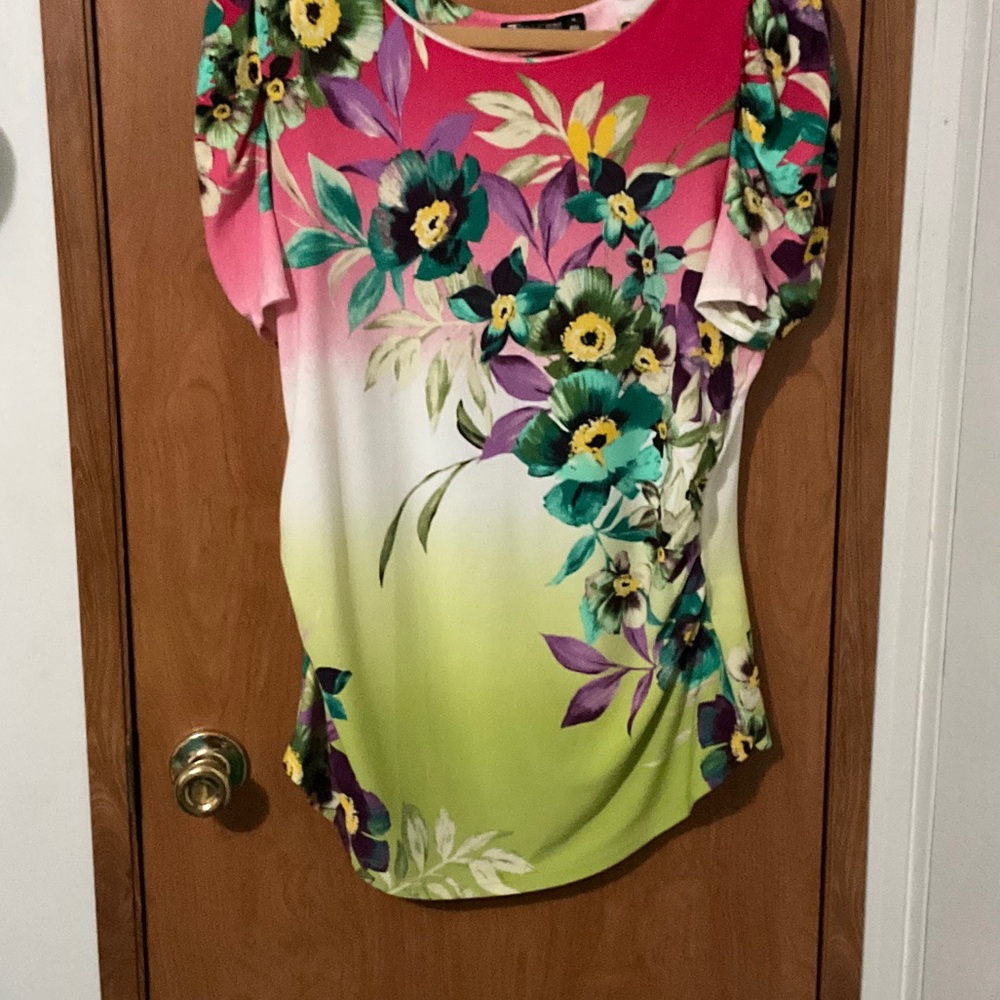 Vibrant Floral Blouse - Pink and Green